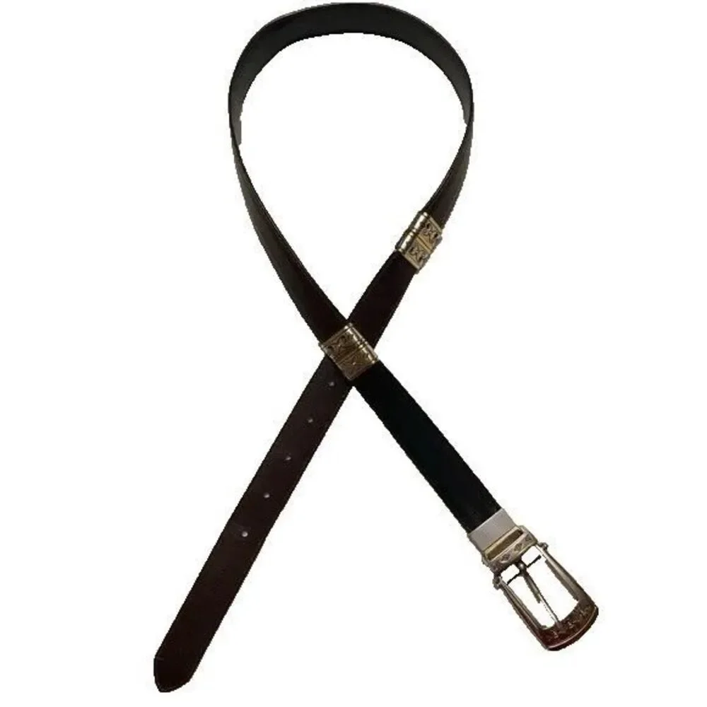 Brighton Leather Belt Reversable Black Brown Gold and Silver Tone B40139 Large